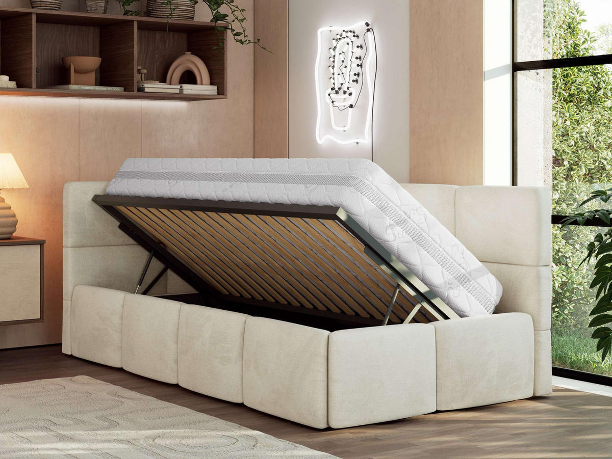 JUGENDBETT ARVO 90/200 - Beige Velvet - Multipocket-Matratze - Links Seite - Beige, Textil (90/200cm) - MKS