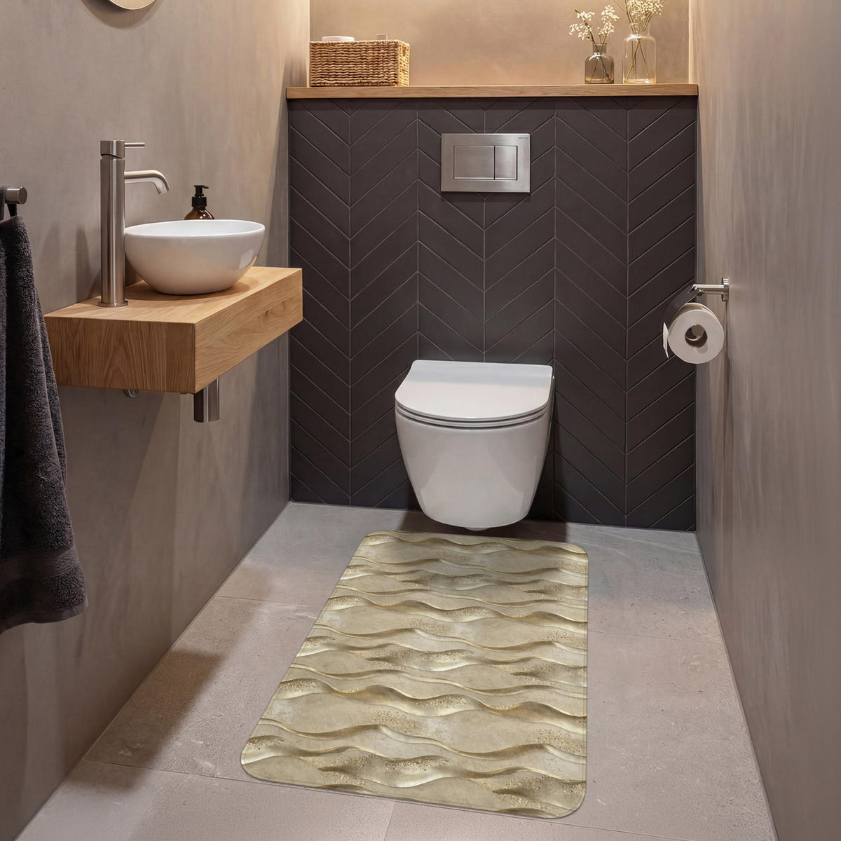 WC PŘEDLOŽKA Vlny - vzor - zlaté 60x90 cm - barva mosazi, textil/plast (60/1cm) - OnlyWow