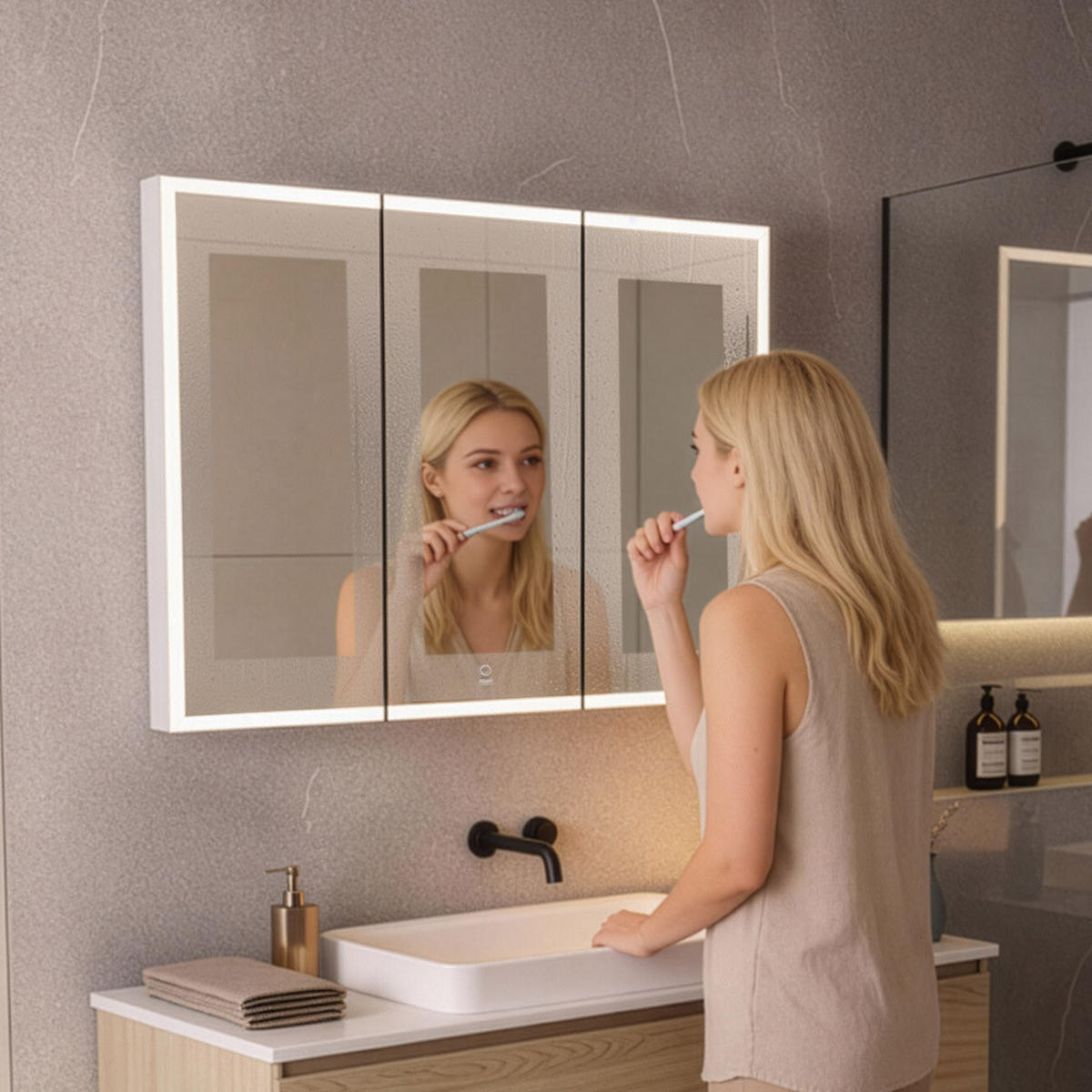 LED-SPIEGEL EVE - Farbe: Schwarz, Größe: 100 x 80 cm - Schwarz, Metall (100/80/13.3cm) - Home Deluxe