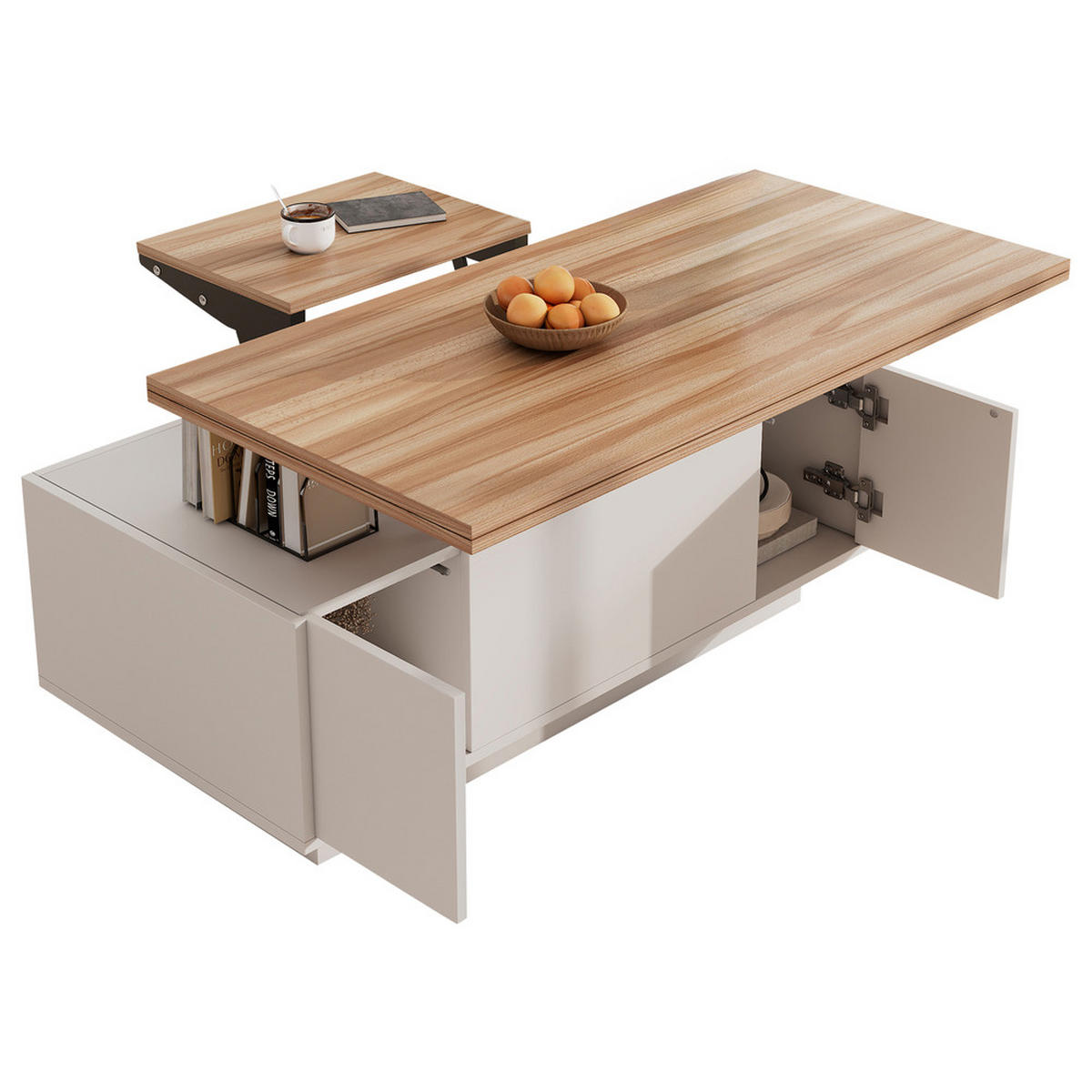 COUCHTISCH Doppel-Hebemechanismus Holzfarben Versteckter Stauraum 50kg - Weiß, Holz (109/61/9.5cm) - FLIEKS