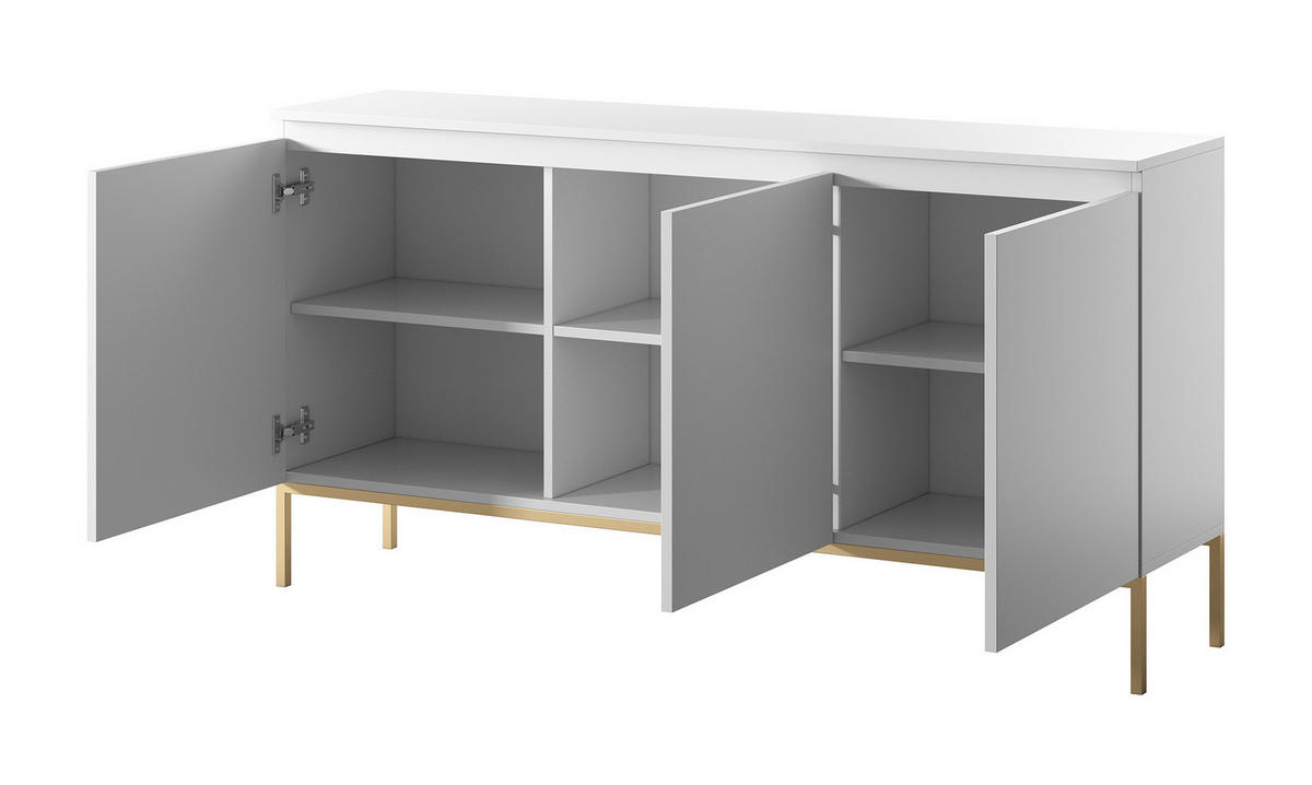 SIDEBOARD Bemmi Weiß mit goldenen Metallbeinen 150 cm - Goldfarben/Weiß, Holzwerkstoff/Metall (150/77/35cm) - Selsey