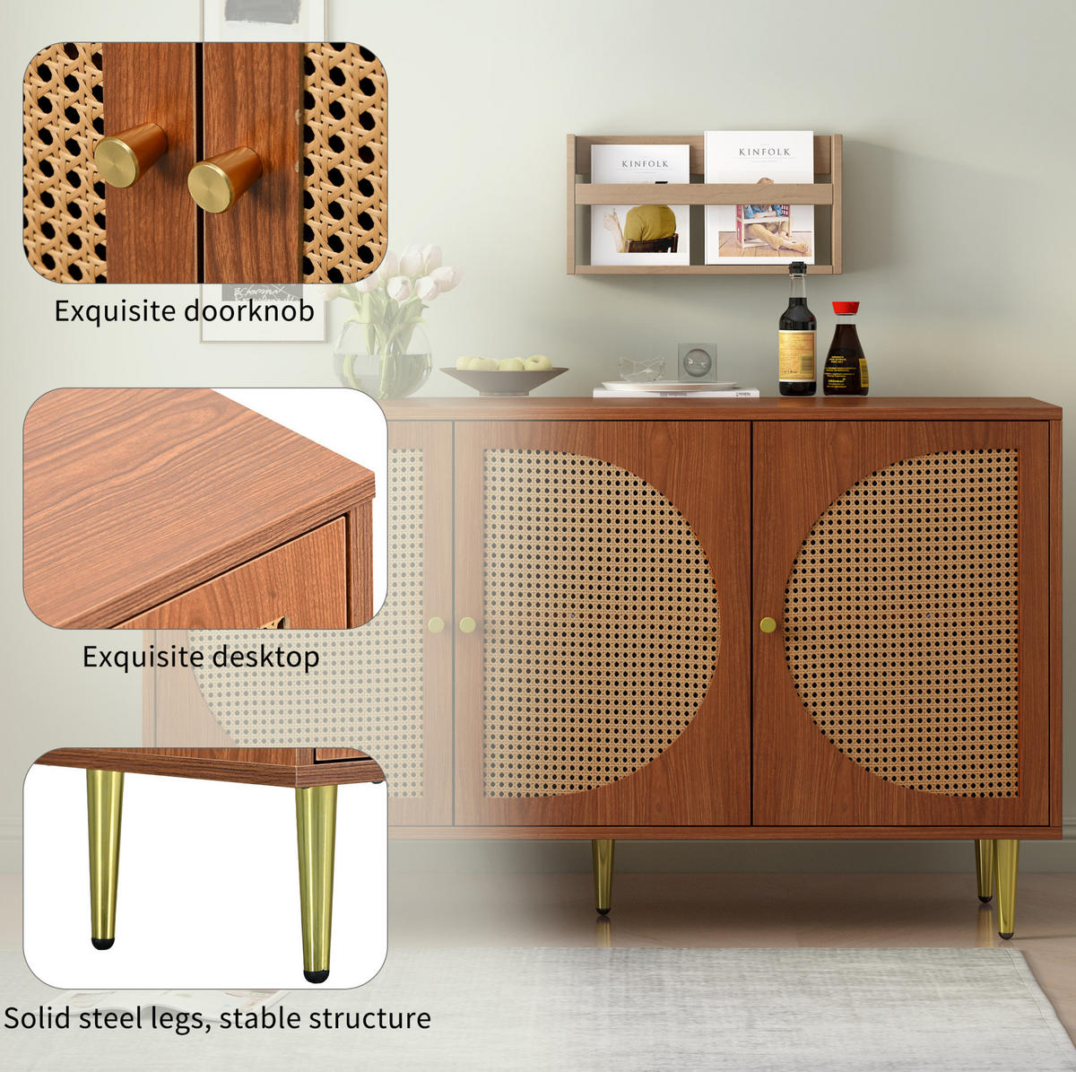 SIDEBOARD 129.8/40/76 cm Walnuss aus Spanplatte mit Rattan-Webung - Walnussfarben, Holzwerkstoff (40/76/129.8cm) - OKMYHOME