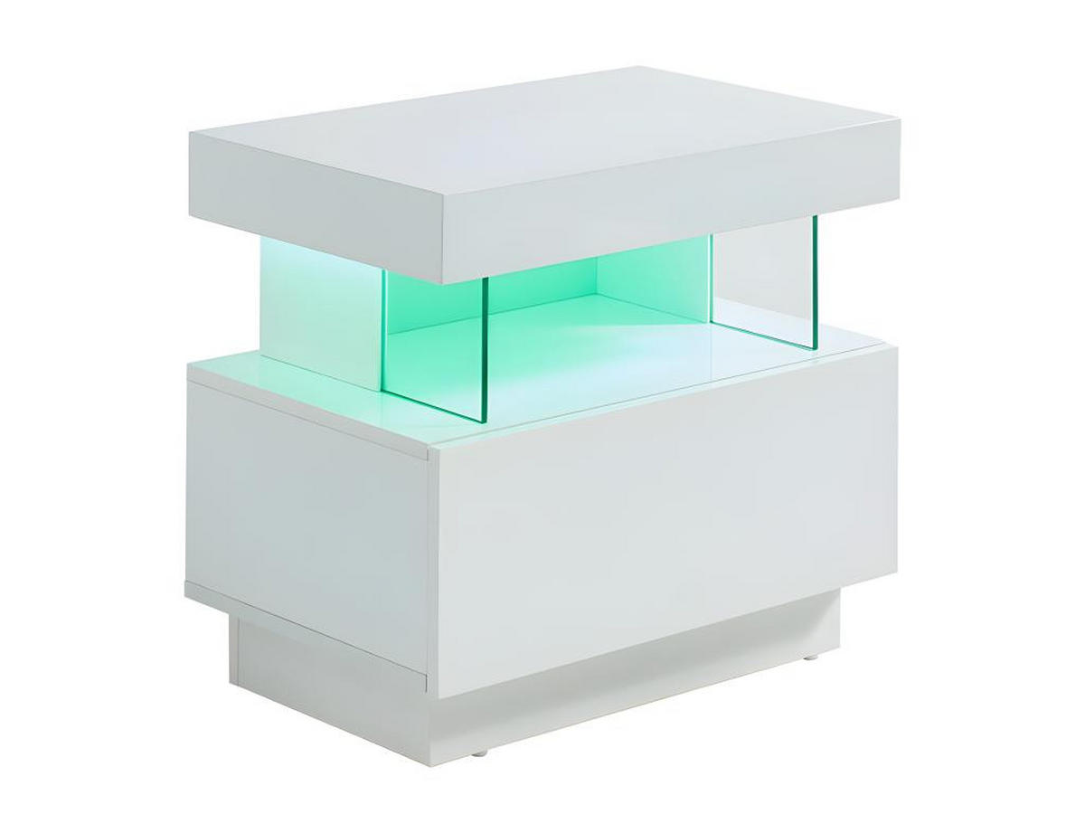 NACHTTISCH mit 1 Schublade & 1 Ablage + LEDs - MDF - Weiß lackiert - FABIO - Weiß, Holz (39/52/57cm) - Vente-Unique
