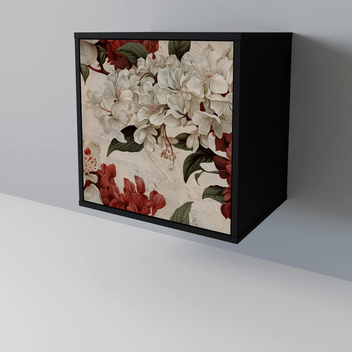 SIDEBOARD EPHEMERAL DAYS, Schwarz, 57,5x42x75,5 cm, Goldfarbene Metallfüße - Goldfarben/Multicolor, Holzwerkstoff/Metall (57.5/75.5/42cm) - SpaceRebels