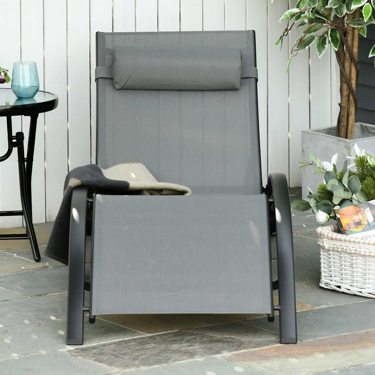 GARTENLIEGE - Dunkelgrau, Kunststoff/Textil (64/82/171cm) - Outsunny