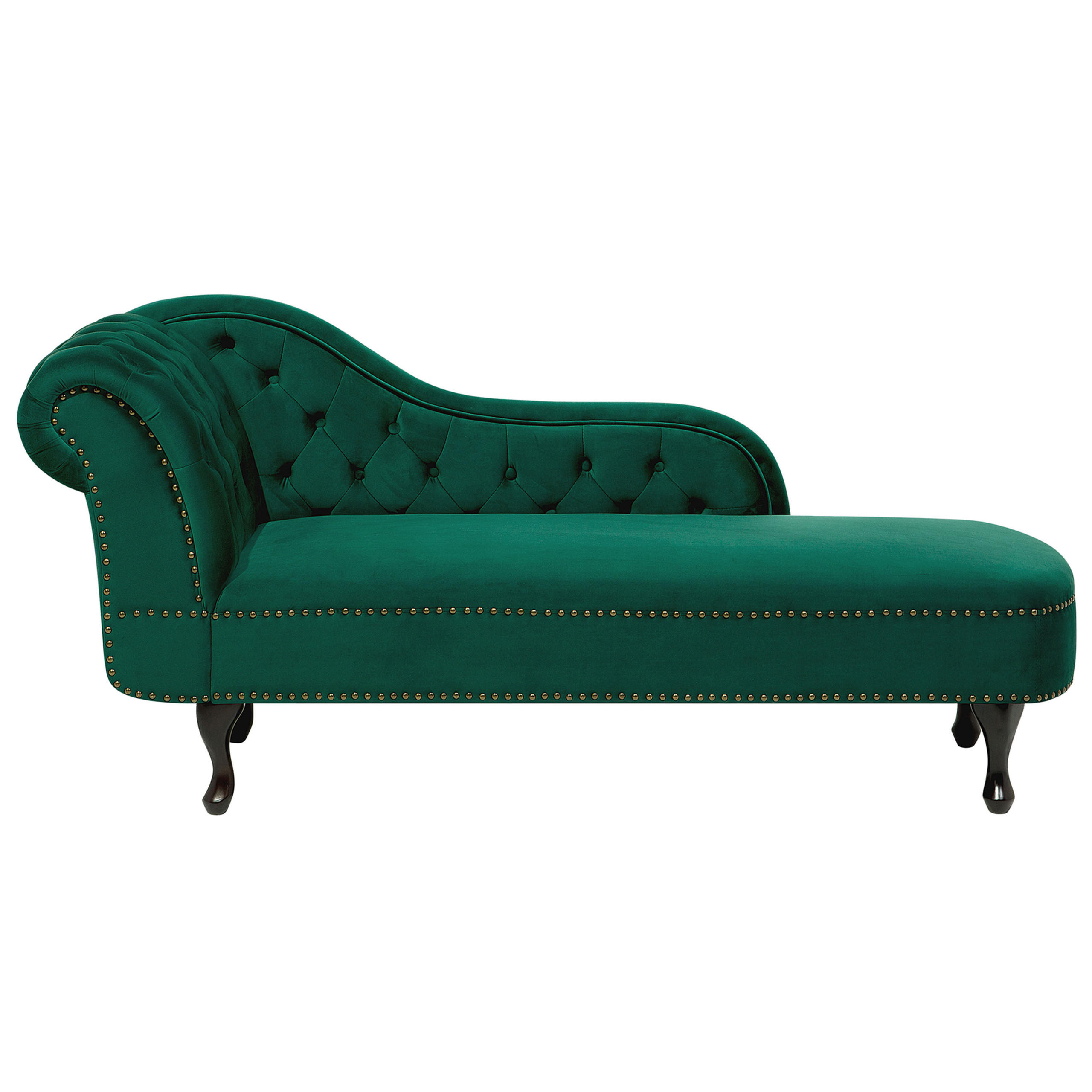 CHAISELONGUE Samtstoff grün linksseitig Nimes - Schwarz/Grün, Textil (170/79/61cm) - Beliani