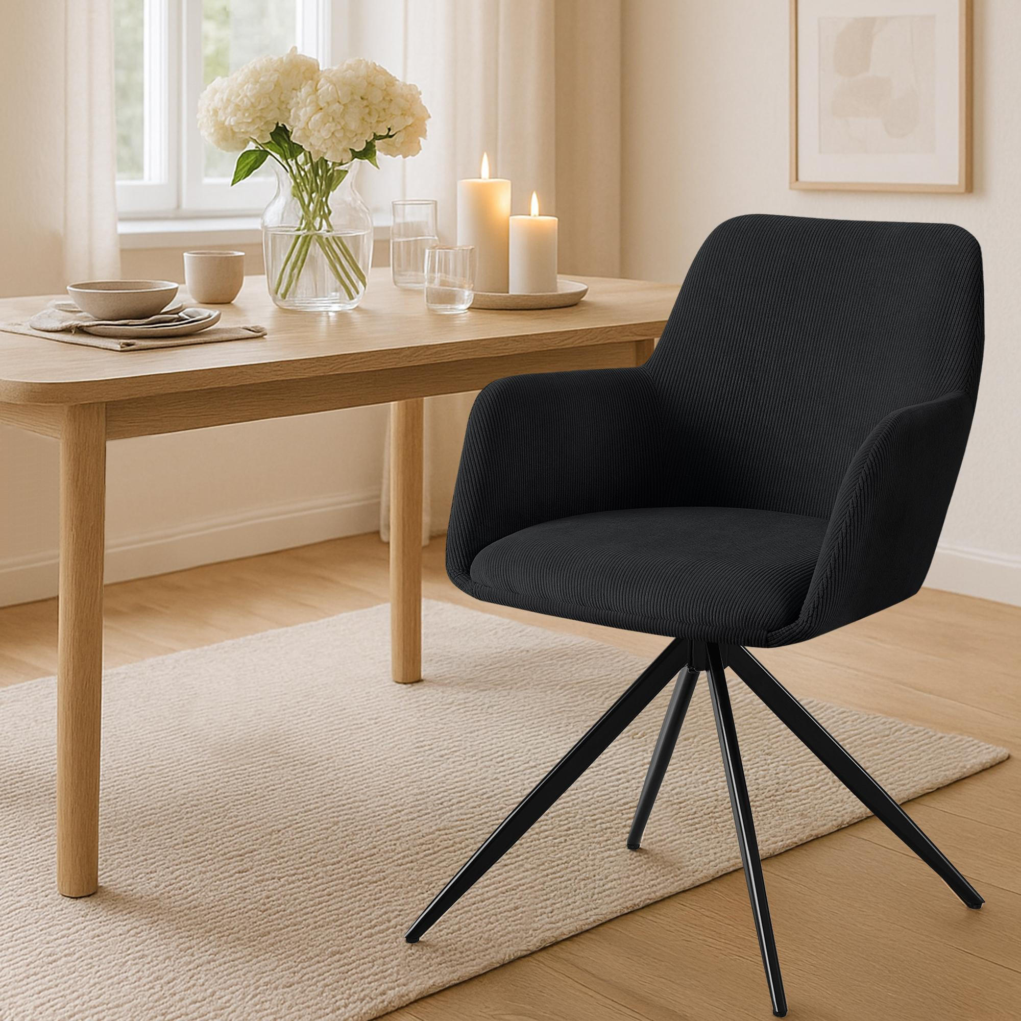 ESSZIMMERSTUHL Cord Schwarz - Schwarz, Textil/Metall (56/81/62cm) - CLP
