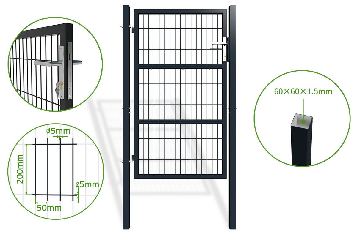 ZAUNTOR Razo grau 1m H.160cm Metall - Grau, Metall (106/166cm) - Casanoov