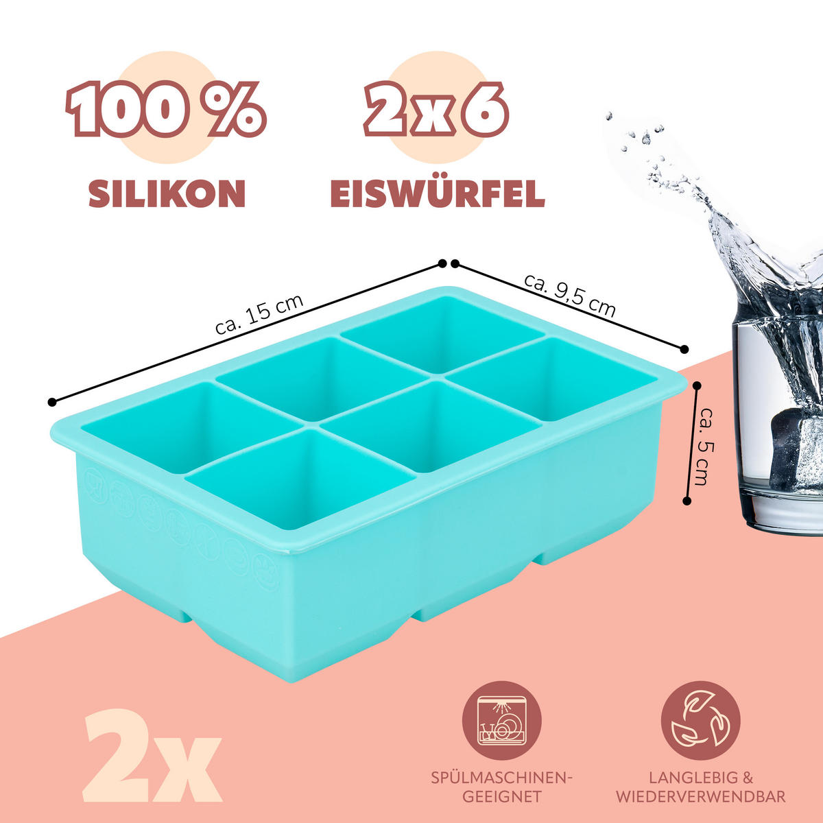 EISWÜRFELFORM 2er-Set - Türkis, Kunststoff (15/4.8/9.5cm) - bremermann