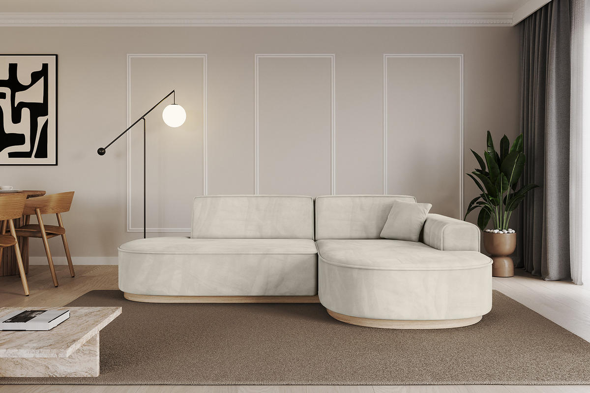 ECKSOFA Ottomane Rechts MARI-L1-v1 - 243x171x83 cm Ecru Velours - Ecru, Holzwerkstoff/Textil (171/243cm) - ALTDECOR