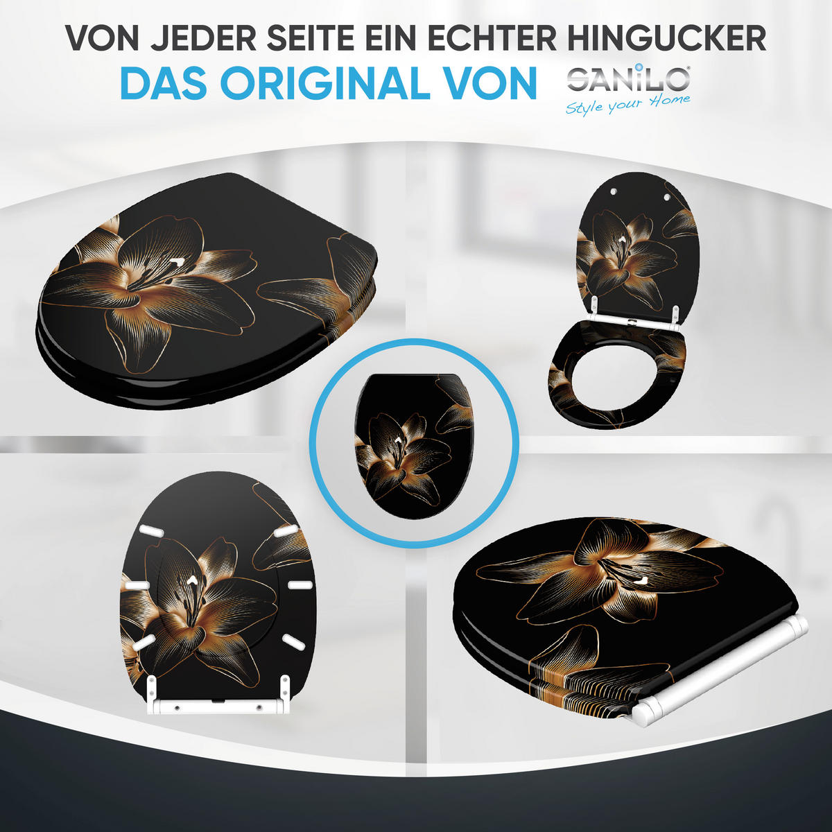 WC-SITZ mit Absenkautomatik & Top Fix Aurelia - Schwarz, Holzwerkstoff (37.7/5.5/48cm) - Sanilo