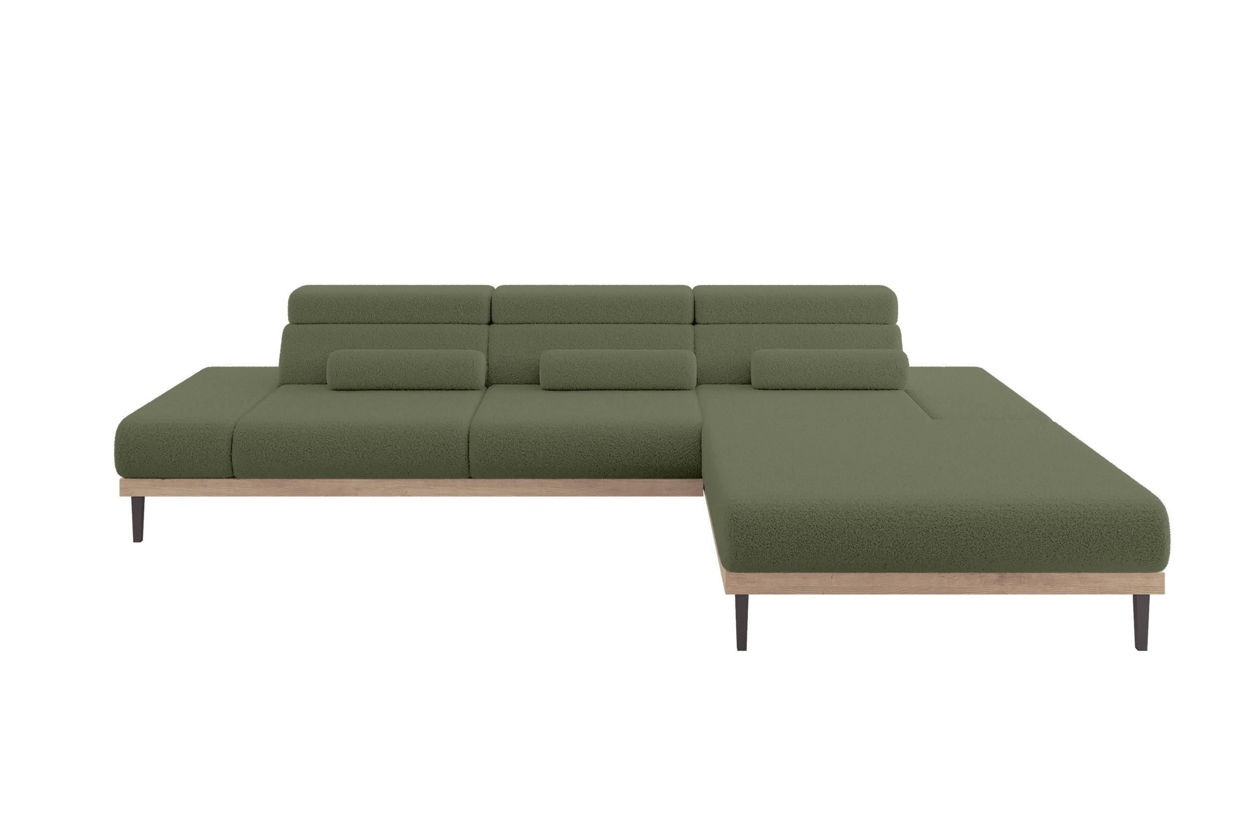 ELEKTRISCHES ECKSOFA Rechts MONA 316x205x85 Grün Bouclé - Olivgrün/Grün, Holzwerkstoff/Textil (316/205cm) - ALTDECOR