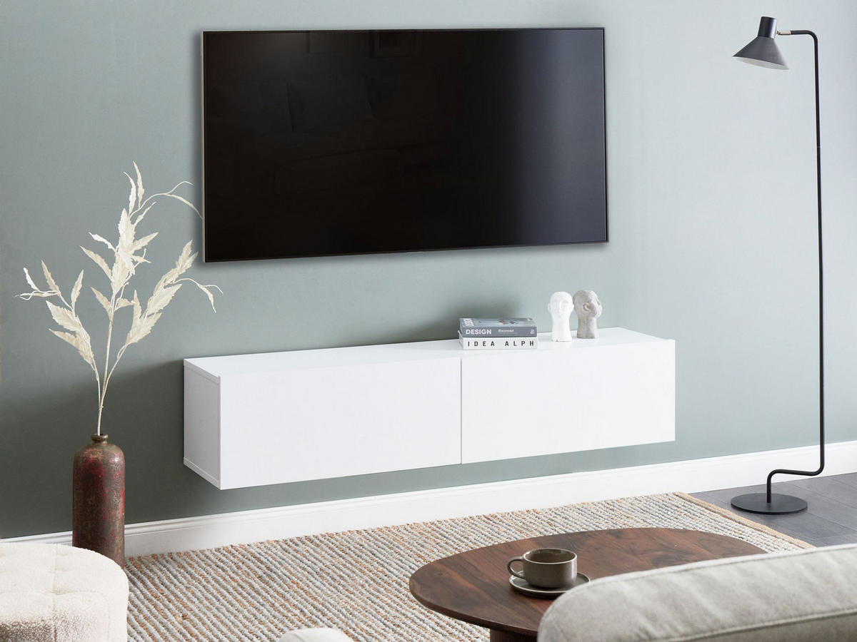 TV-SCHRANK Weiß Gladstone - Weiß, Holzwerkstoff (140/30/32cm) - Beliani