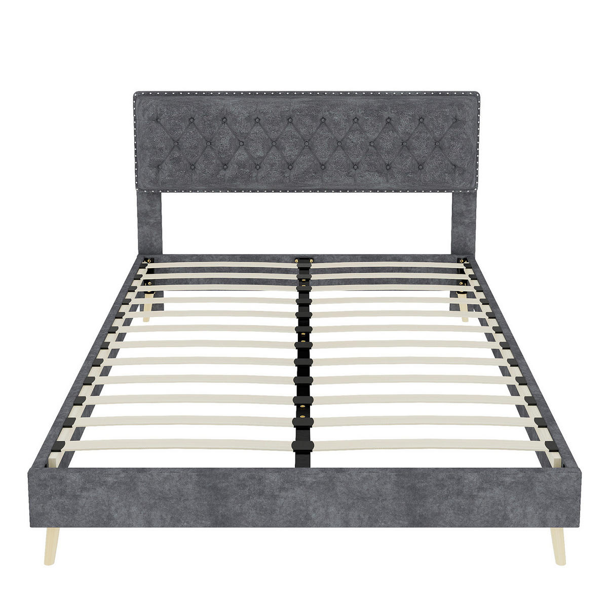POLSTERBETT 160/200 cm mit Matratze, hohem Kopfteil und Stauraum unter dem Bett, Grau - Grau, Textil (160/200cm) - Redom