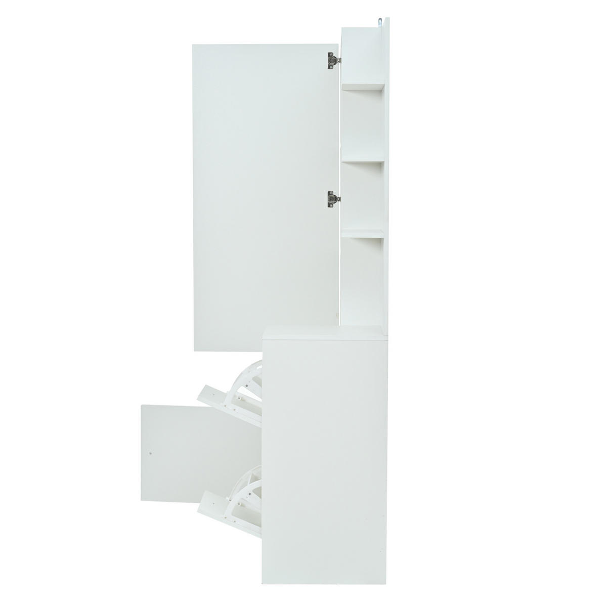 SCHUHSCHRANK aus Spanplatte 85x40x180cm in Weiß mit Spiegel - Weiß, Holzwerkstoff (85/180/40cm) - Modfu