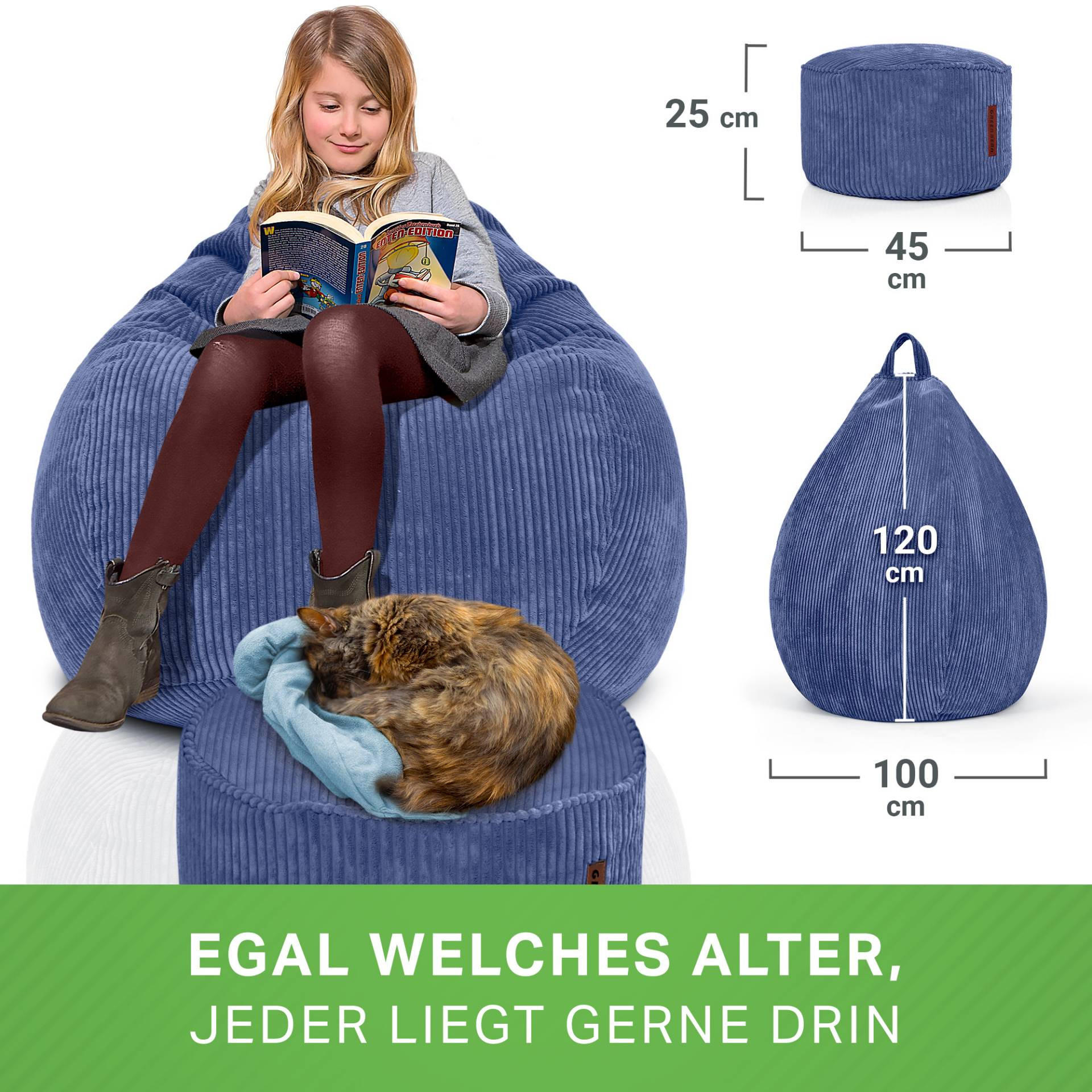 XXL-SITZSACK 2er Set + Pouf - Cordstoff - Dunkelblau, Textil (90/110/90cm) - Green Bean