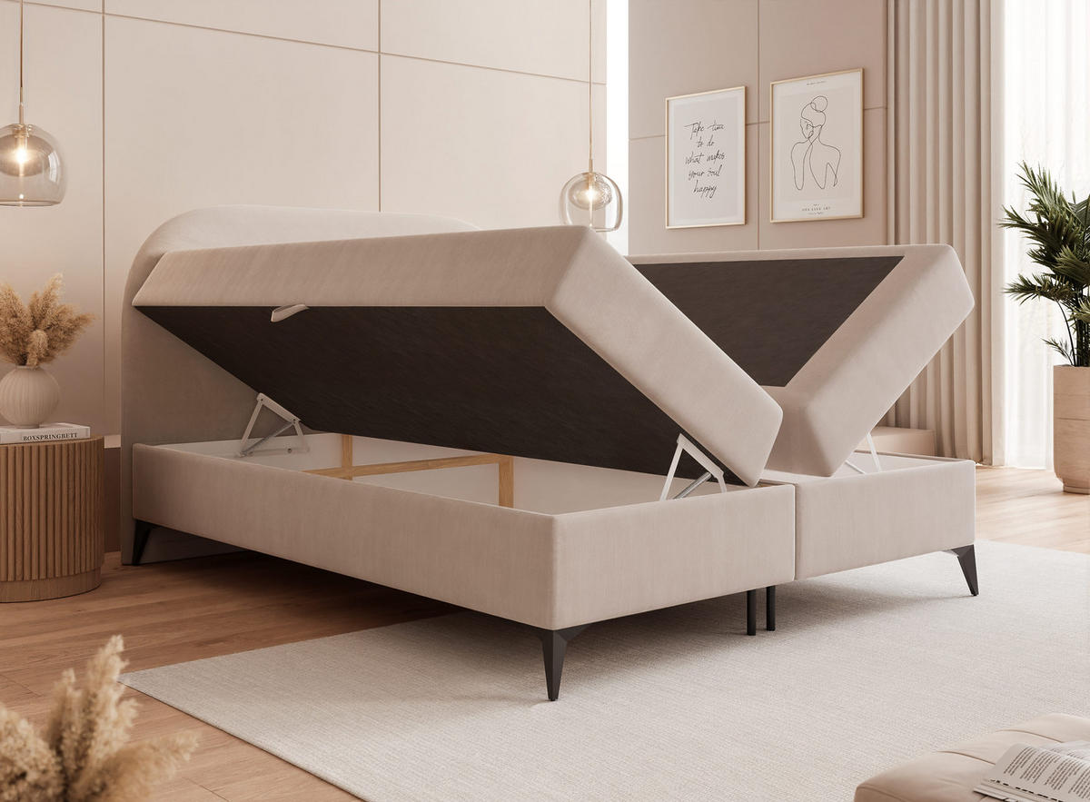 BOXBETT NOELIA 140/200 cm mit Matratze, Creme - Creme, Textil/Metall (140/200cm) - Idohome