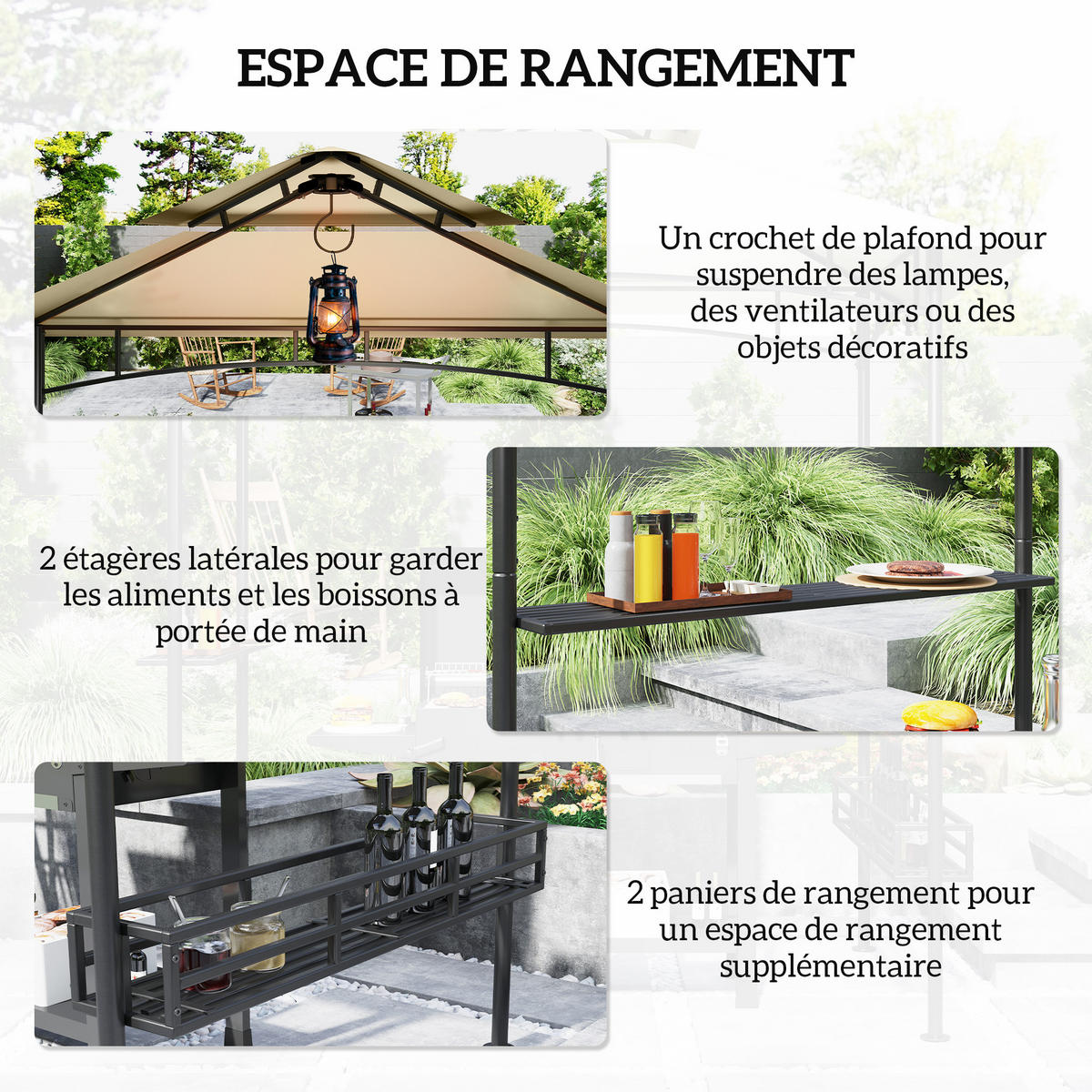 GRILLPAVILLON DE-12634 240/150/257 cm Doppeldach mit Haken und Regalen Beige - Beige, Metall (150/257/240cm) - ComfortXL