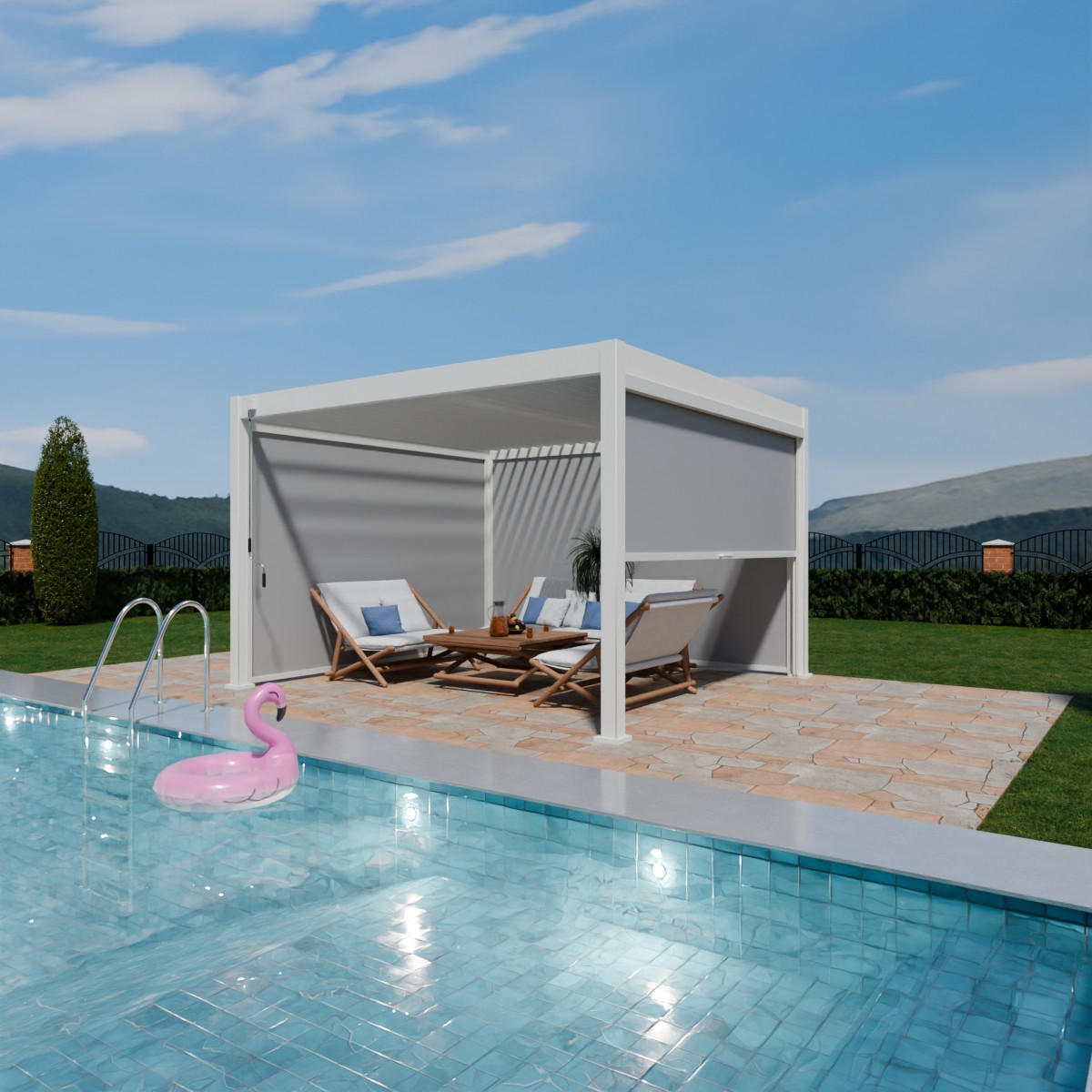 SONNENROLLO für 3 Meter Trumpf & Superior Lamellendach Pergola Weiß - Weiß, Metall (279/236/4cm) - PergoLine