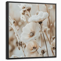 LEINWAND Bilder mit Rahmen - Blumen - Winter - Weiß - Schnee - Beige - 50x50 - Creme, Textil (50/50cm) - MuchoWow