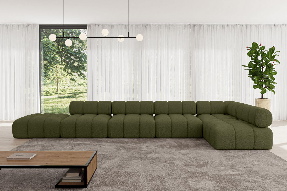 ECKSOFA modulares Sofa Favio-L3 - 475x190x70 cm Grün Bouclé - Grün, Holzwerkstoff/Textil (475/190cm) - ALTDECOR
