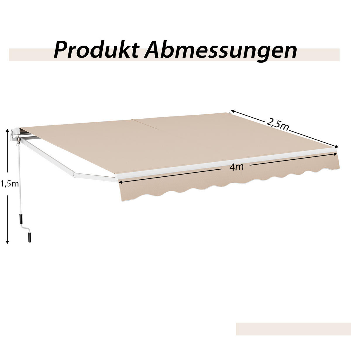 MARKISE mit kurbel Beige - Beige, Metall (250/150/300cm) - COSTWAY