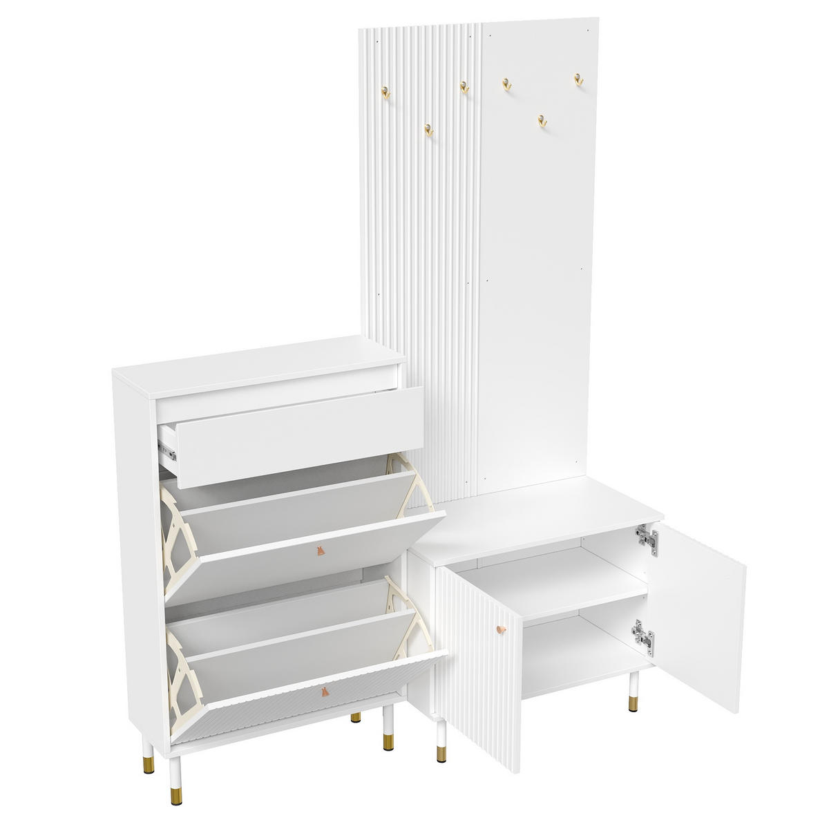 GARDEROBESET Schuhschrank Flur Garderobenwand Modern - Weiß, Holzwerkstoff (70/180/35cm) - FLIEKS