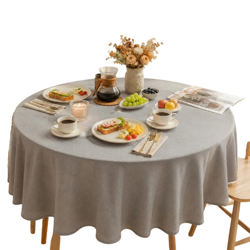 TISCHDECKE rund Ø140cm Hellgrau Leinenoptik Wasserabweisend Waschbar - Grau, Textil (140/140cm) - SHOPENTRA