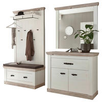 GARDEROBENKOMBINATION Pinie weiß, Oslo Pinie Landhaus, Garderobe Set 4-tlg., 224 x 201 cm - Anthrazit/Weiß, Holzwerkstoff/Metall (224/201/45cm) - Furn.Design