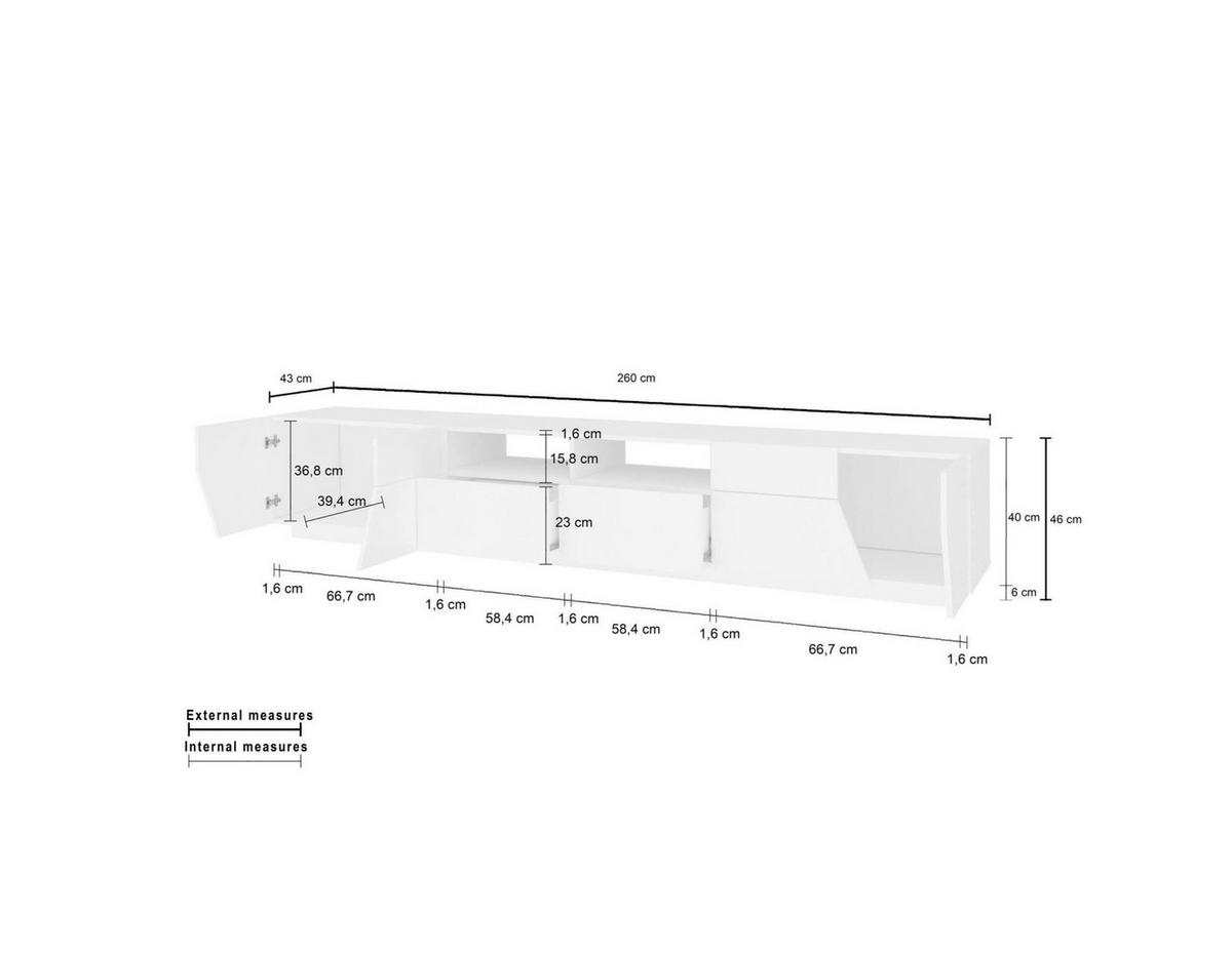 FERNSEHSCHRANK Glänzendes Weiß, Ahorn 43/260/46 cm - Ahornfarben/Weiß, Holzwerkstoff (260/46/43cm) - DMORA