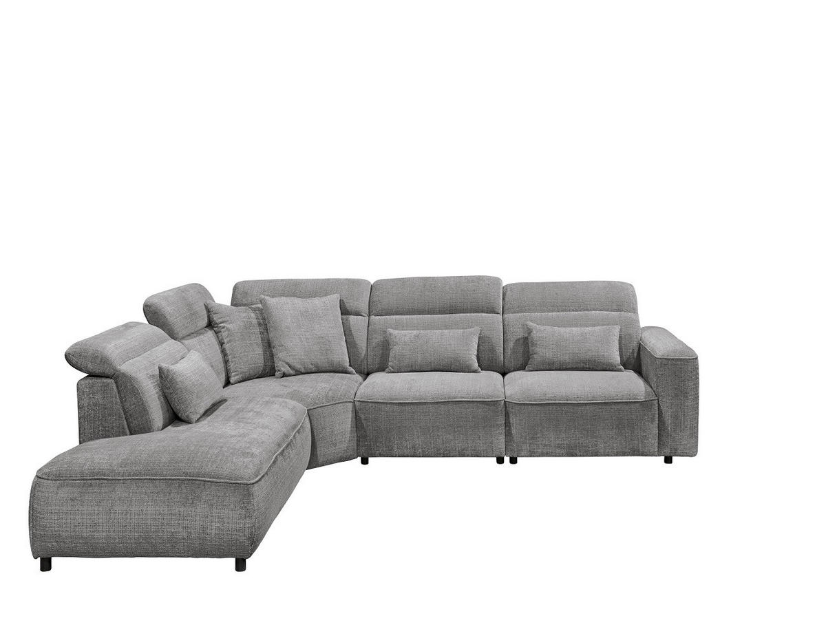 ECKSOFA mit 5-fach verstellbare Kopflehnen und pflegeleichter Mikrofaser-Chenille-Bezug - Schwarz/Grau, Kunststoff/Textil (339/285cm) - ed exciting design