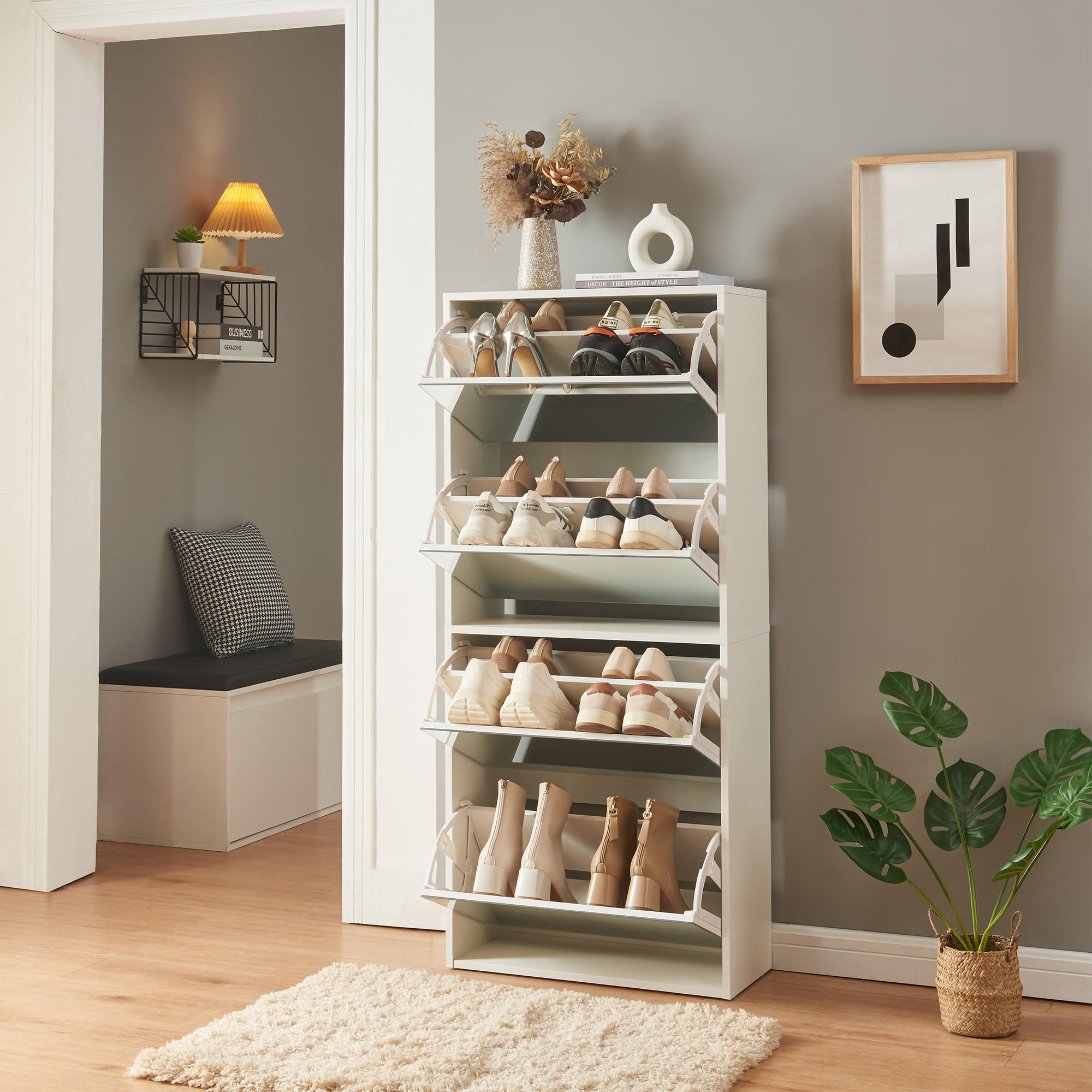 SCHUHKIPPER Lund - Weiß, Holzwerkstoff (24/134/60cm) - [en.casa]