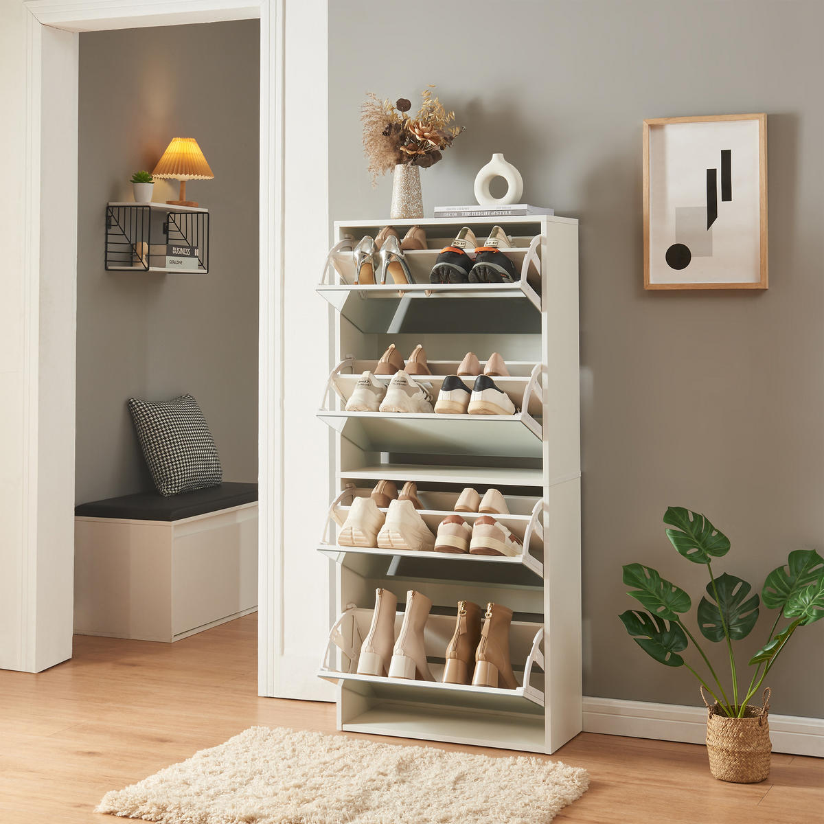 SCHUHKIPPER Lund - Weiß, Holzwerkstoff (24/134/60cm) - [en.casa]