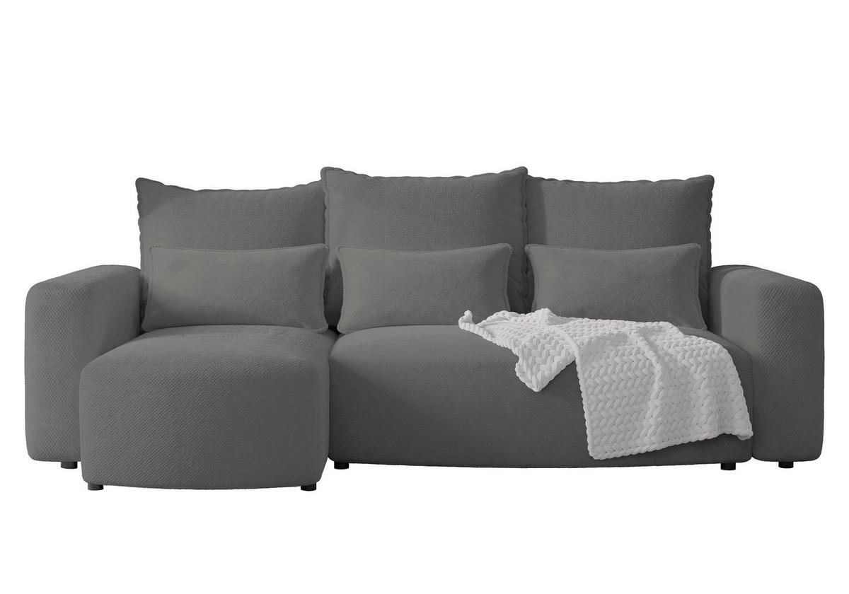 ECKSOFA Travis mit Bettkasten und Schlaffunktion, L-Form, Cord, Universal - Grau, Holzwerkstoff (248/148cm) - 4ALL HOME