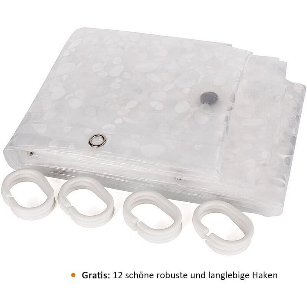 DUSCHVORHANG 180 x 200 cm schimmelresistent trocken mit Ring - Transparent, Kunststoff (200/180cm) - MCBOSON