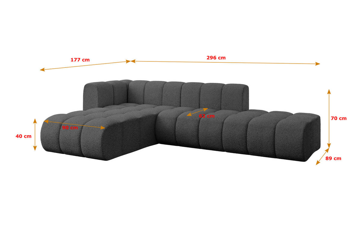 ECKSOFA modulares Sofa Zuvon-L1 - 296x177x70 cm Grau - Grau, Holzwerkstoff/Textil (296/177cm) - ALTDECOR