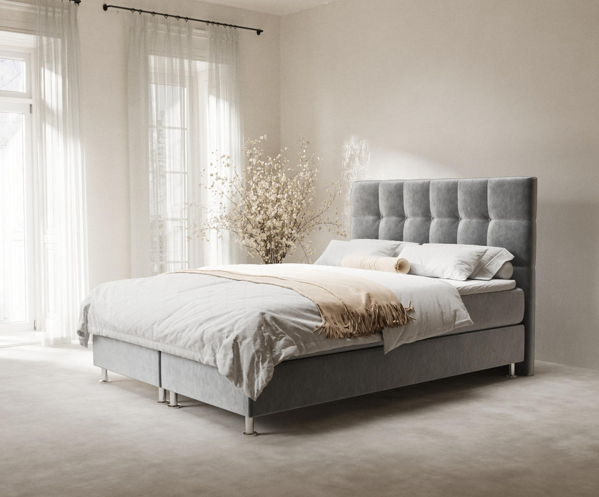 BOXSPRINGBETT Chanton Grau 140/200 cm mit Latex-Topper - Silberfarben/Grau, Holz/Holzwerkstoff (140/200cm) - Maison de Reve
