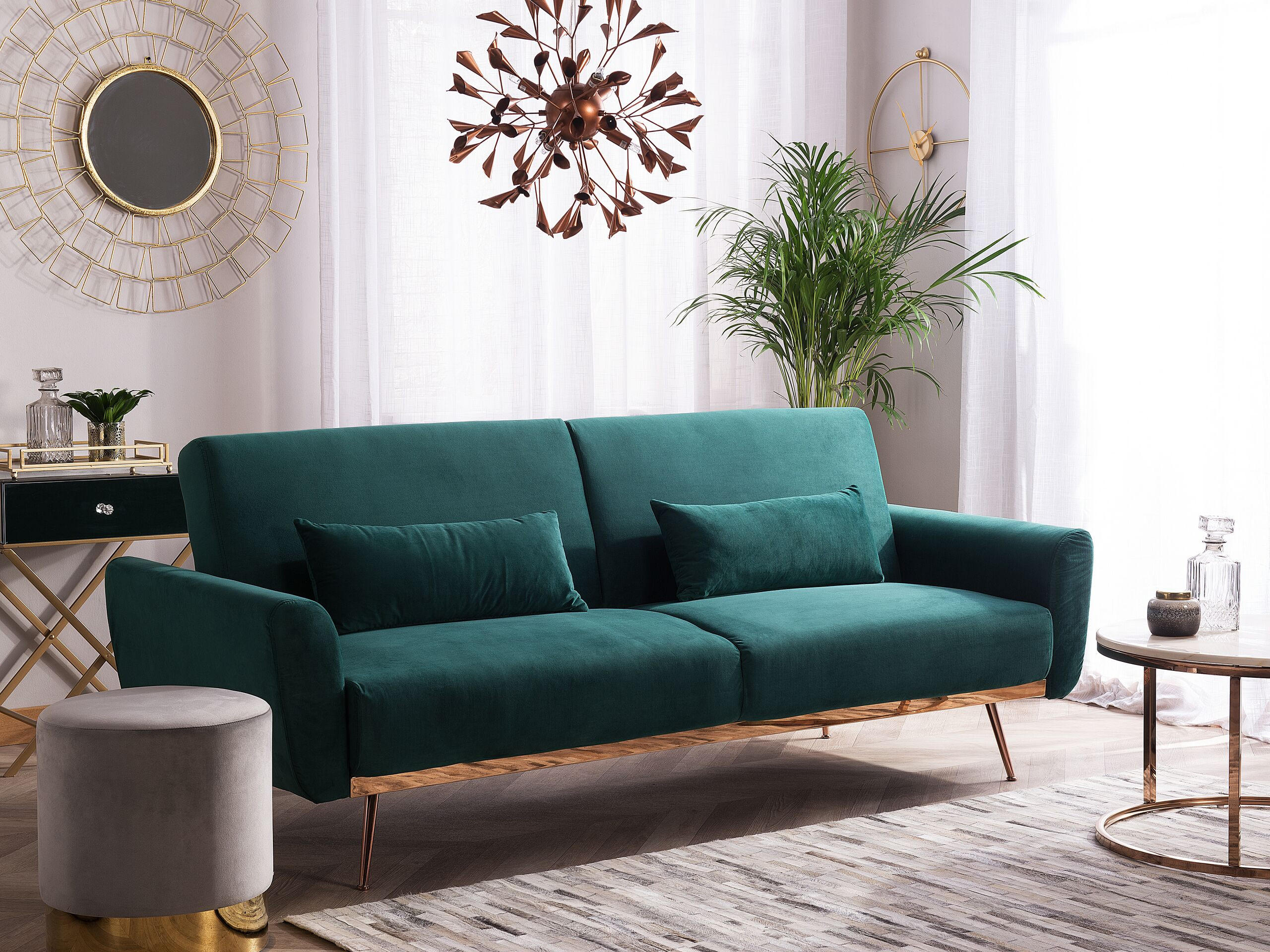 3-SITZER-SCHLAFSOFA Samtstoff Grün Eina - Hellgrün, Textil (210/86/81cm) - Beliani