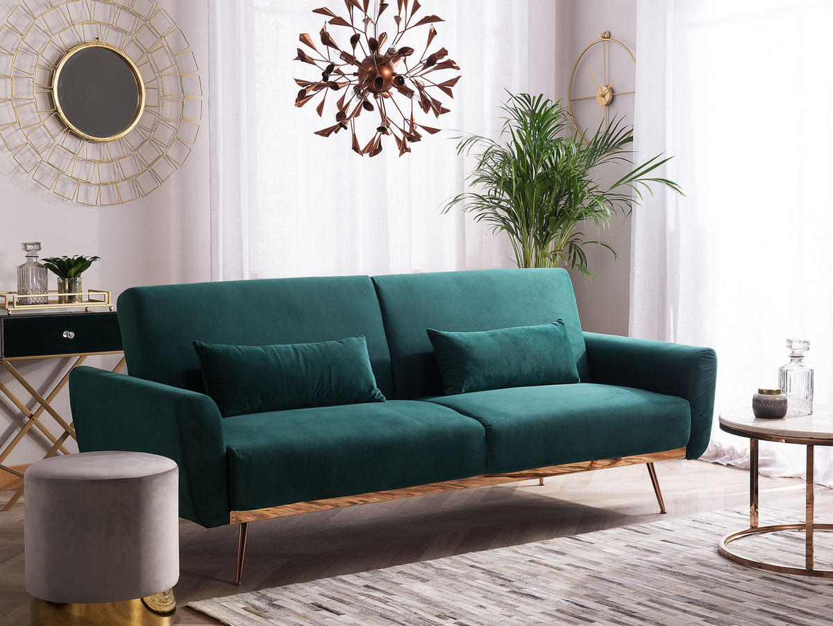 3-SITZER-SCHLAFSOFA Samtstoff Grün Eina - Hellgrün, Textil (210/86/81cm) - Beliani