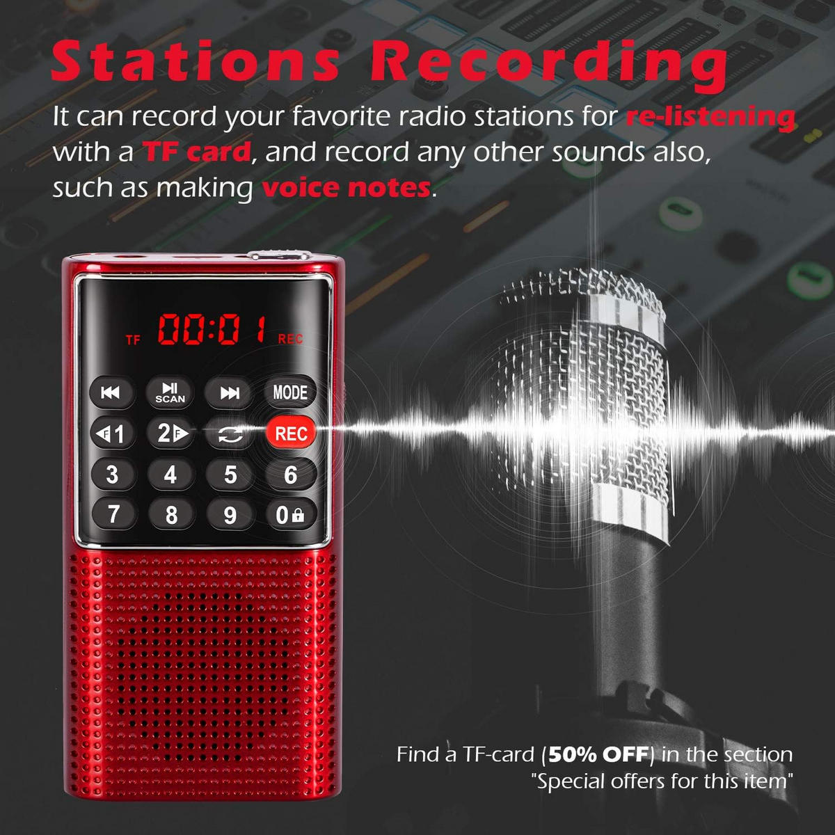 RADIO – Aufnahmefunktion – Rot - Rot, Kunststoff (10/6.1/2.54cm) - DCA