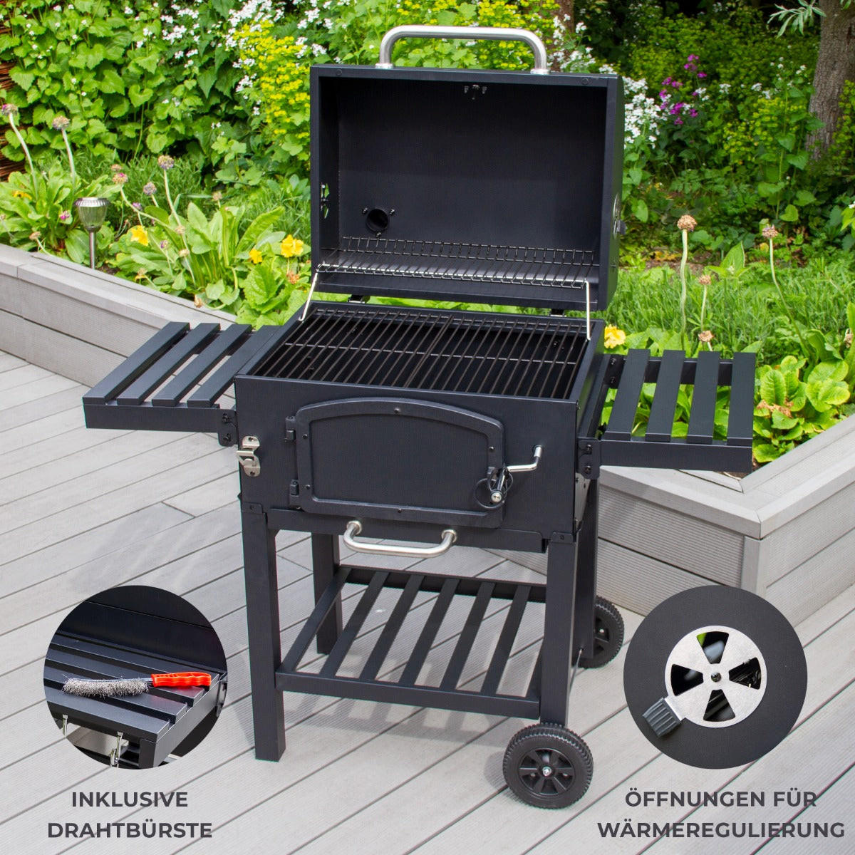 HOLZKOHLEGRILL XXL Smoker - Schwarz, Metall (124/112/62cm) - Monstershop