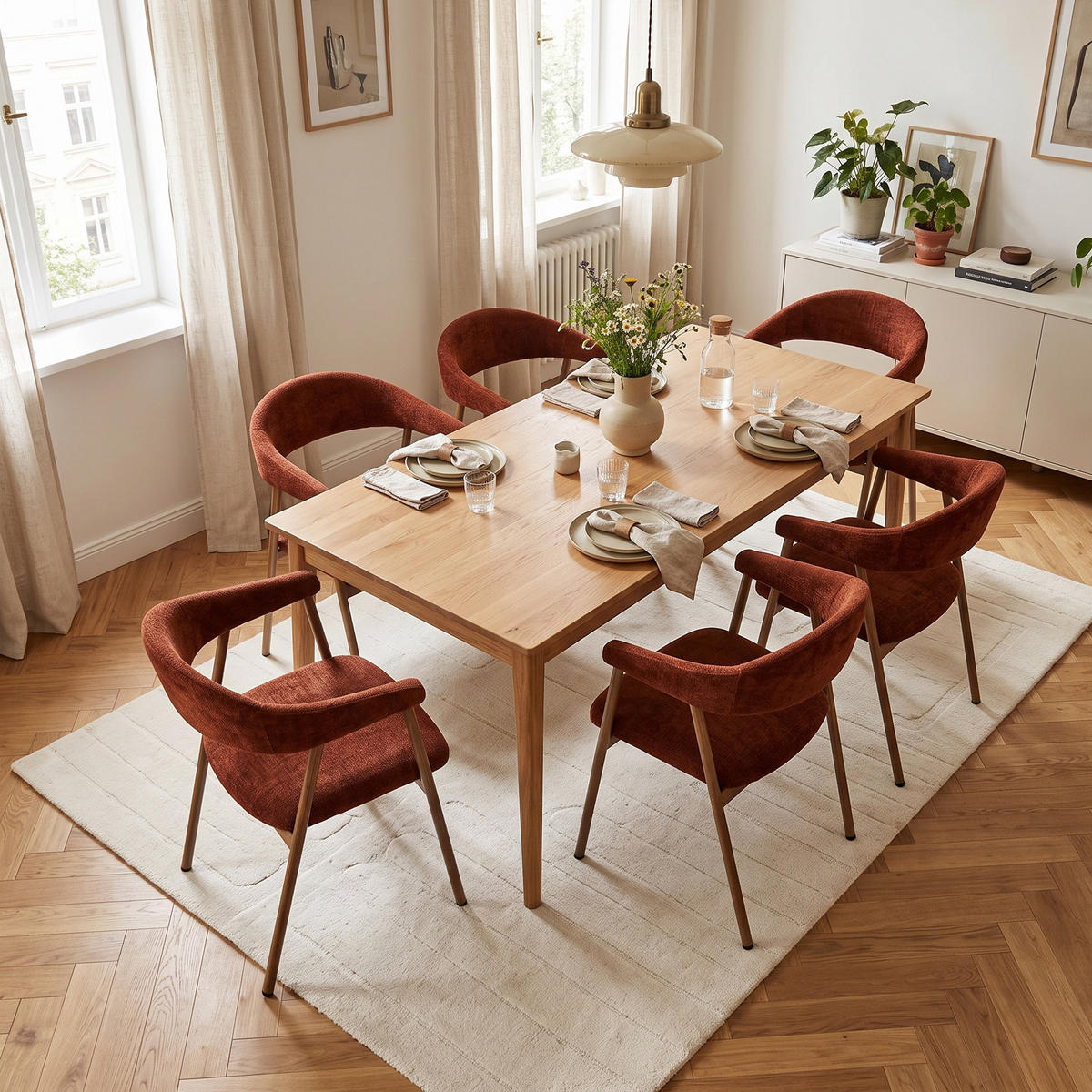 ESSZIMMERSTÜHLE 6er-Set, gepolstert, Chenille, Metallbeine in Holzoptik, Rot - Rot, Textil (61/80.5/59cm) - Meubles Cosy