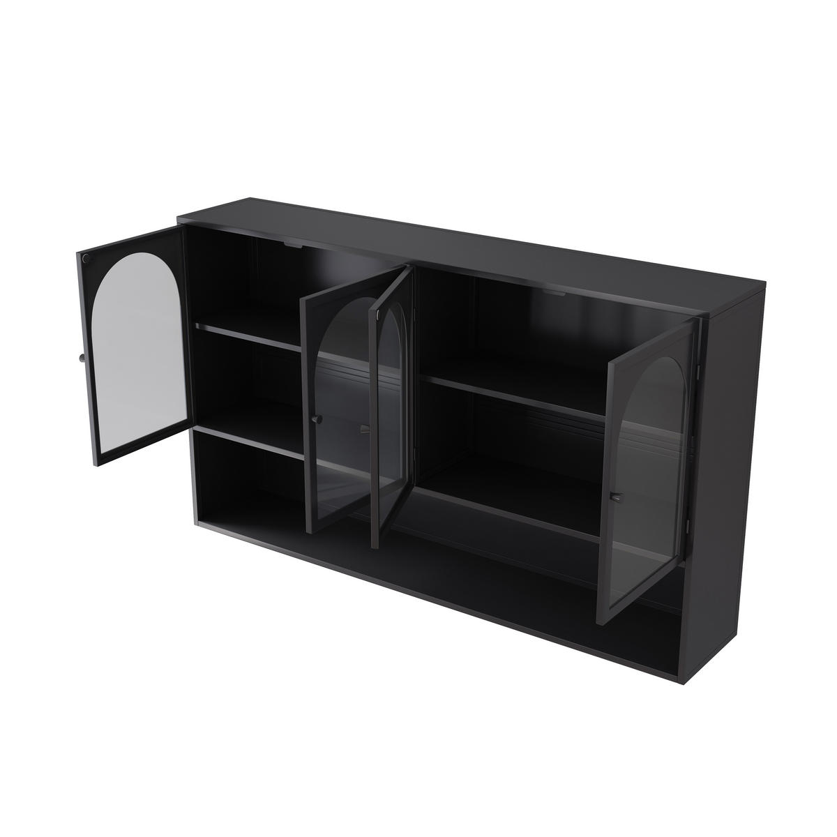 HÄNGESCHRANK DE-38130 120/23/70 cm mit 4 Glastüren Schwarz - Schwarz, Metall (120/70/23cm) - ComfortXL