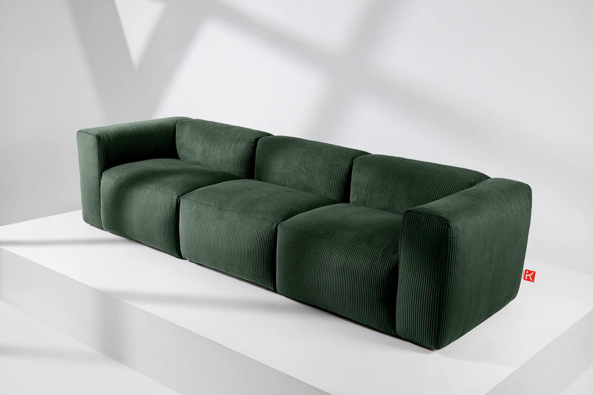 3-SITZER-MODULSOFA BUFFO mit extrem weicher und bequemer Sitzfläche, Kordstoff, dunkelgrün - Dunkelgrün, Textil (290/73/96cm) - KONSIMO®