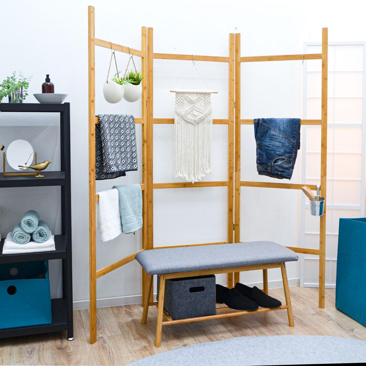 XL-RAUMTEILER 180/180cm Bambus - Braun, Holz (6/180/180cm) - Dunedesign