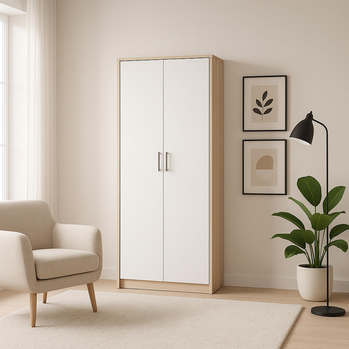 KLEIDERSCHRANK R003 Sonoma weiss - Weiß/Sonoma Eiche, Holzwerkstoff (74/180/35cm) - roe furniture