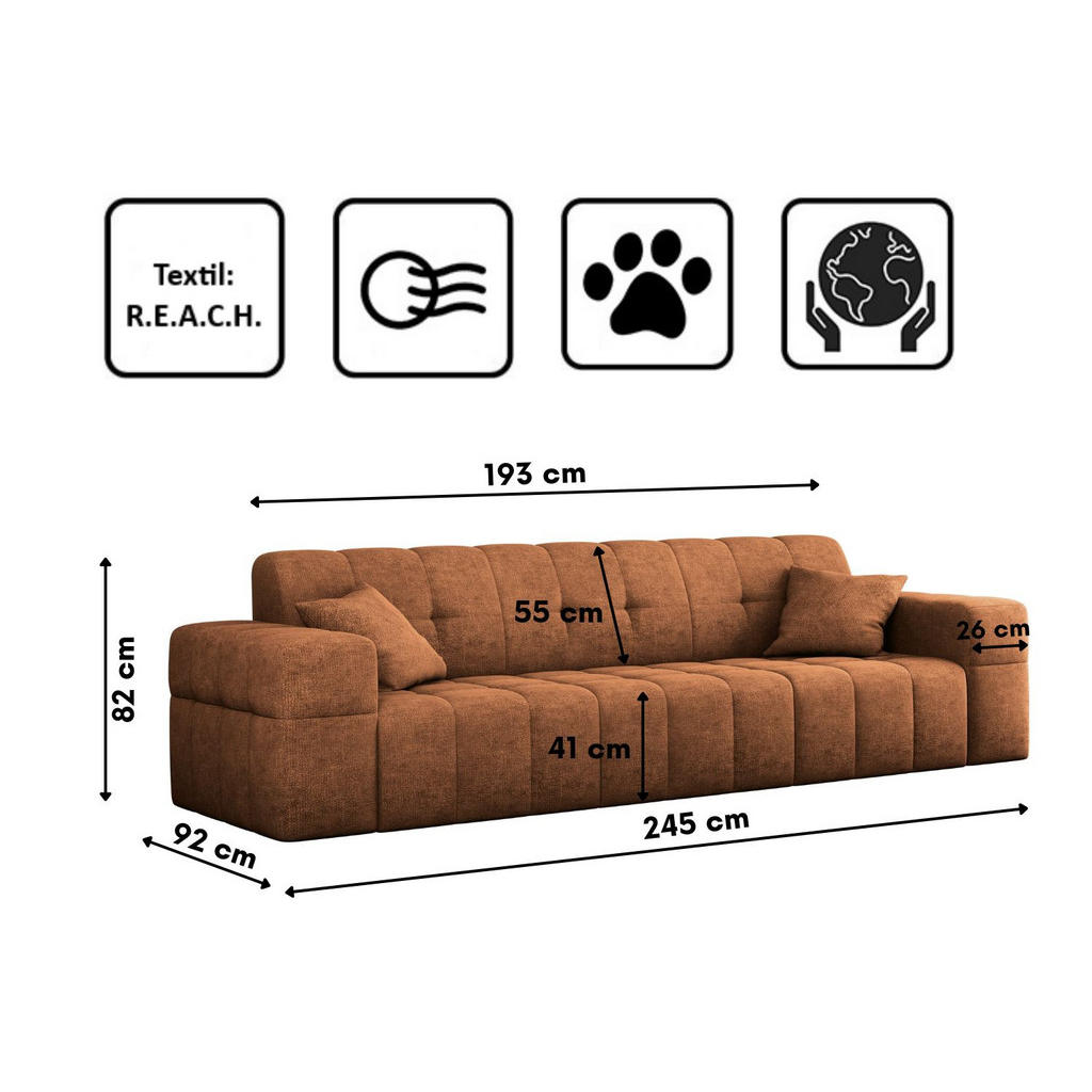 Thumbnail - Kaiser Möbel Sofa, Orange, Holz, nicht einzeln stellbar,Rechteckig, 245x82x92 cm, Reach, Wohnzimmer, Sofas & Couches, So...