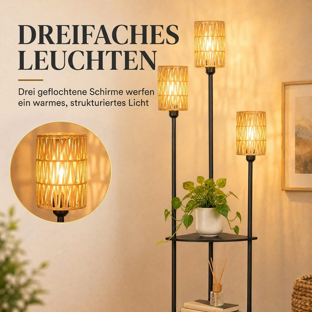 STEHLAMPE MDF Papier Schwarz - Schwarz, Holzwerkstoff (47/36/179cm) - HOMCOM
