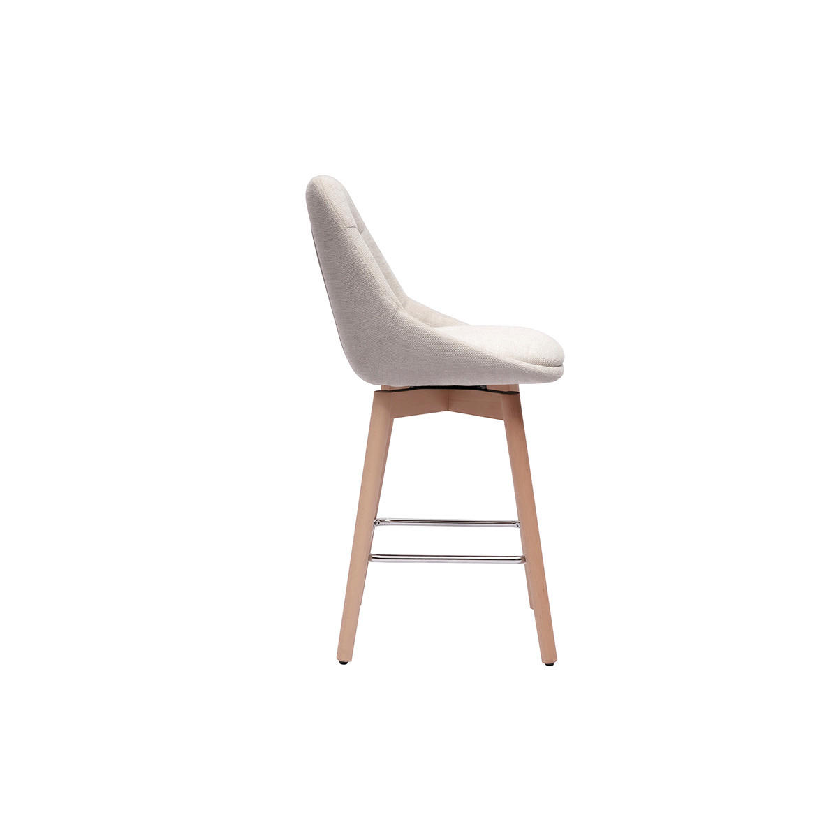 BARHOCKER, 360° drehbar, aus strukturiertem Samt-Effekt Stoff in Beige und hellem Holz H65 cm (2er-Set) ALESS - Beige, Textil (52.5/95.5/49.5cm) - Miliboo