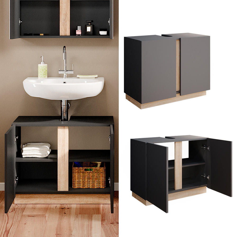 WASCHBECKENUNTERSCHRANK Gloria Anthrazit 70.4 x 55.5 cm mit 2 Türen - Anthrazit/Sonoma Eiche, Holzwerkstoff (70.4/55.5/34.6cm) - Vicco